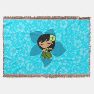 Aloha Honeys Hawaiian Hibiscus Vintage Hula Girl Throw Blanket