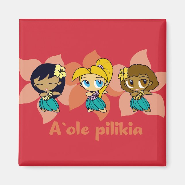 "Aloha Honeys " hula girls magnet in red (Front)