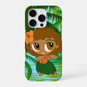 Aloha Honeys Palms Hawaiian Brown Hair Hula Girl iPhone 16 Pro Case