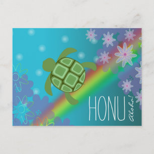 Aloha Honu Beautiful Sea Turtle Rainbow and Flower Postcard