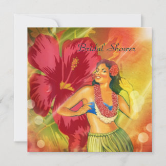 Aloha Hula Girl hawaii retro beach bridal shower Invitation