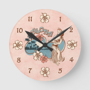 Aloha Hula Girl Round Clock