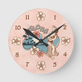 Aloha Hula Girl Round Clock