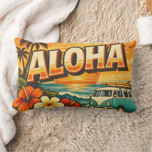 Aloha Island Vibes Sunset Scene Lumbar Cushion