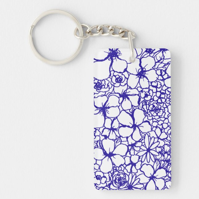 Aloha Keychain with Blue Mini Mosaic Flowers (Front)