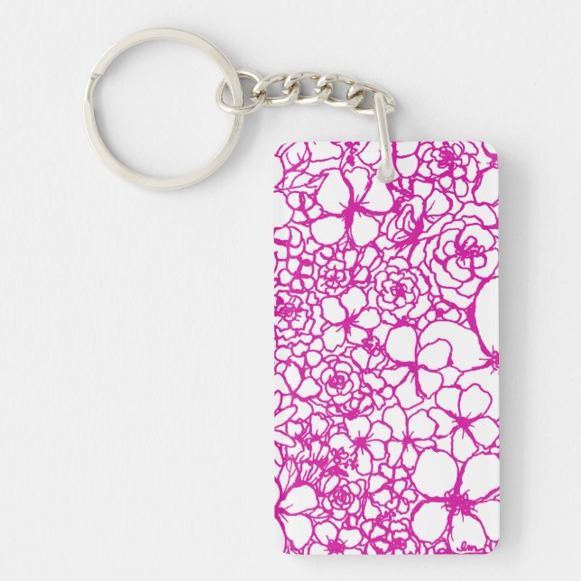 Aloha Keychain with Pink Mini Mosaic Flowers (Front)