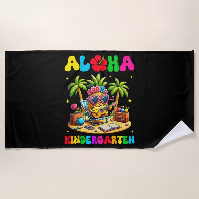 Aloha Kindergarten Pineapple Hawaii Back to School Beach Towel (Front)