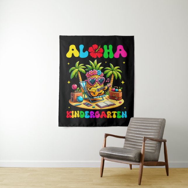 Aloha Kindergarten Pineapple Hawaii Back to School Tapestry (In Situ)