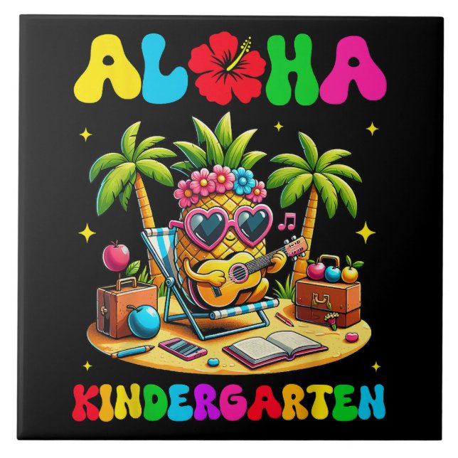 Aloha Kindergarten Pineapple Hawaii Back to School Tile (Front)