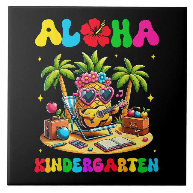 Aloha Kindergarten Pineapple Hawaii Back to School Tile (Front)
