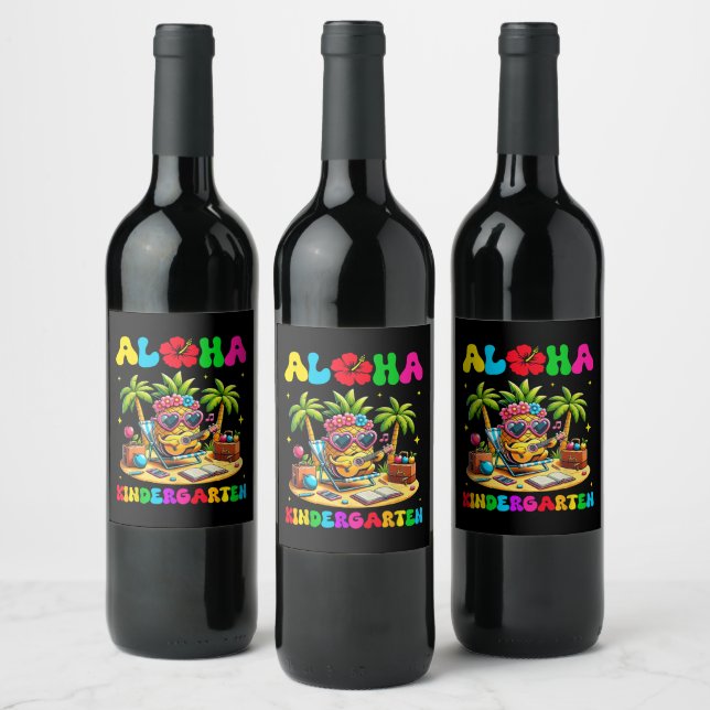 Aloha Kindergarten Pineapple Hawaii Back to School Wine Label (Bottles)