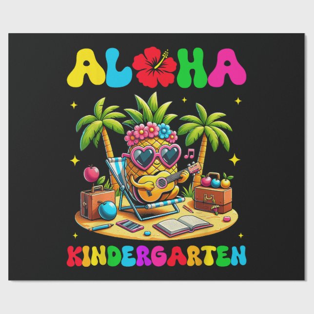 Aloha Kindergarten Pineapple Hawaii Back to School Wrapping Paper (Flat)