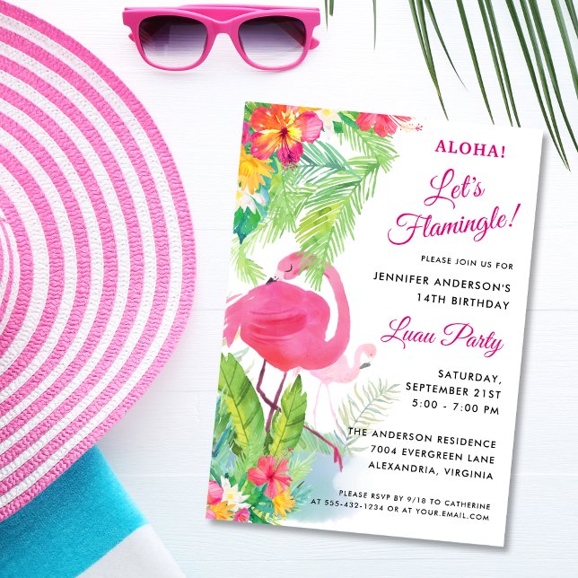Aloha Let's Flamingle Luau Birthday Party Invitation (Creator Uploaded)