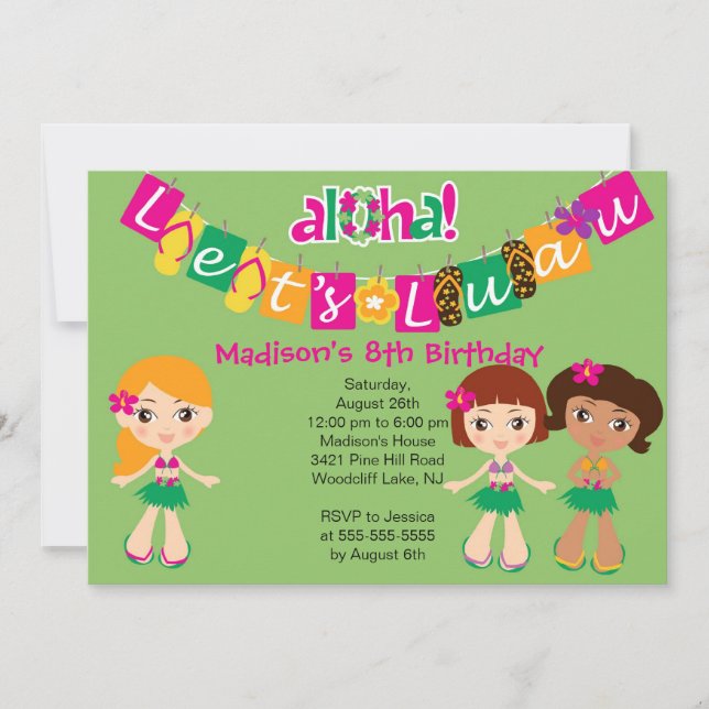 Aloha Little Luau Party Birthday Invitation (Front)