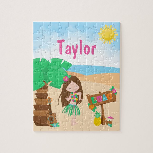 Aloha Luau Beach Brown Hair Girl Jigsaw Puzzle (Vertical)