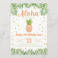 Aloha Luau Birthday Invitation Tropical Pineapple
