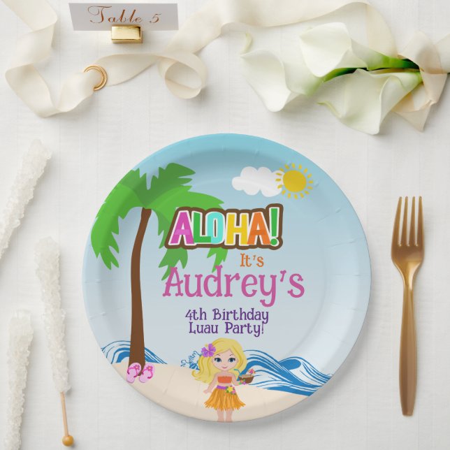 Aloha Luau Birthday Paper Plate (Wedding)
