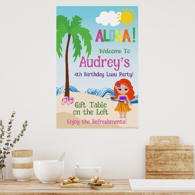 Aloha Luau Birthday Poster (Kitchen)