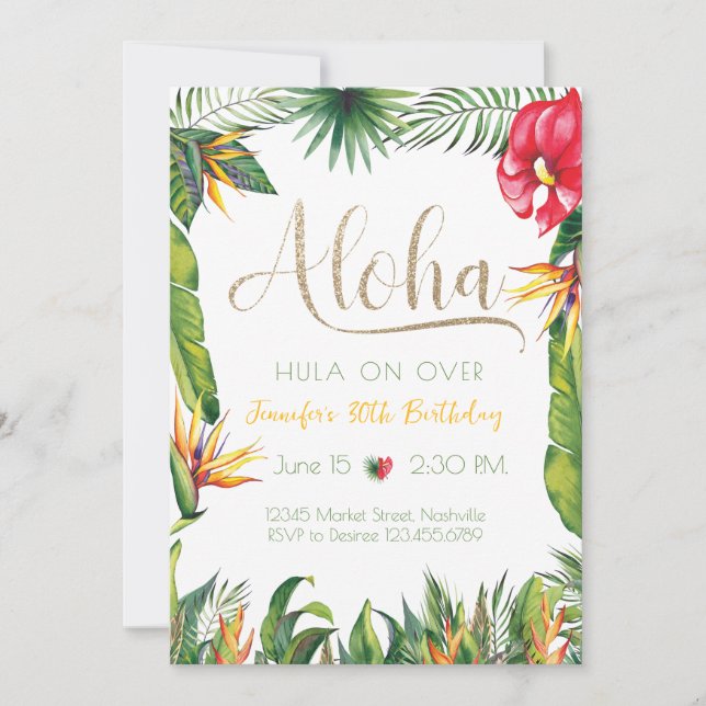 Aloha Luau Birthday Tropical Floral Party Invitation (Front)