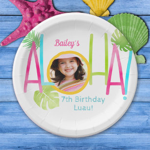 Aloha Luau Birthday Tropical Photo Paper Plate