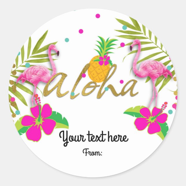 Aloha Luau Girls Tropical Flamingo Party Favour Classic Round Sticker (Front)