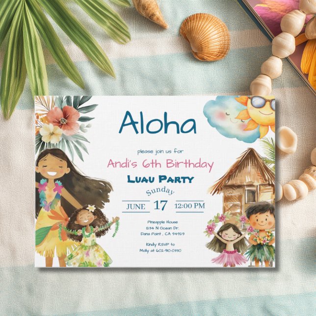 Aloha Luau Kids Birthday Invitation (Creator Uploaded)