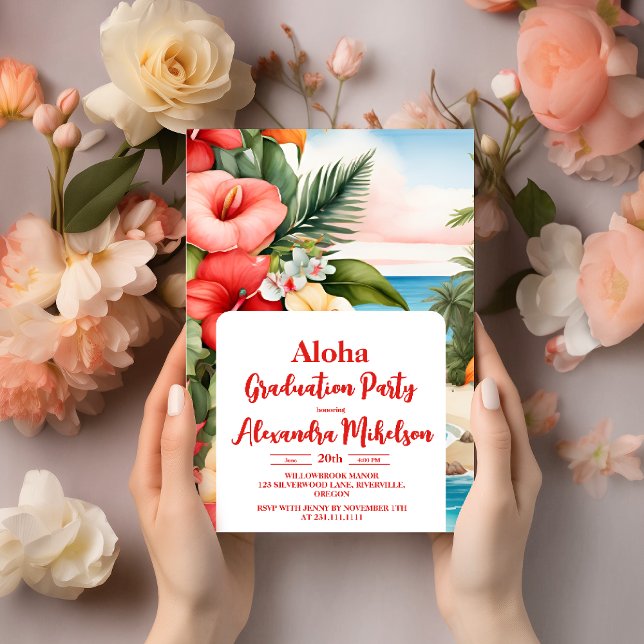 Aloha Luau Party Tropical Floral Graduation Invitation (Creator Uploaded)