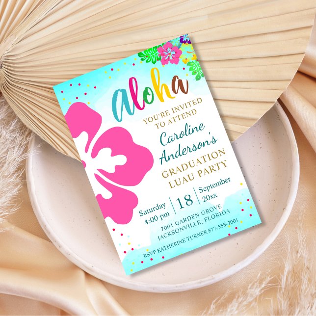 Aloha Luau Party Tropical Hibiscus Graduation Invitation (Creator Uploaded)