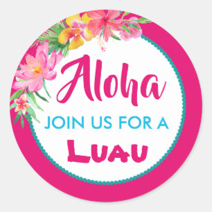 Aloha Luau Pink Tropical Hibiscus Classic Round Sticker