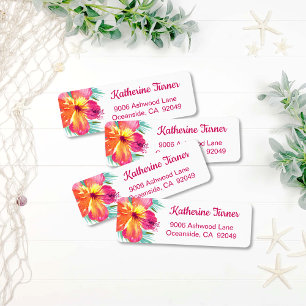 Aloha Luau Pink Tropical Hibiscus Return Address