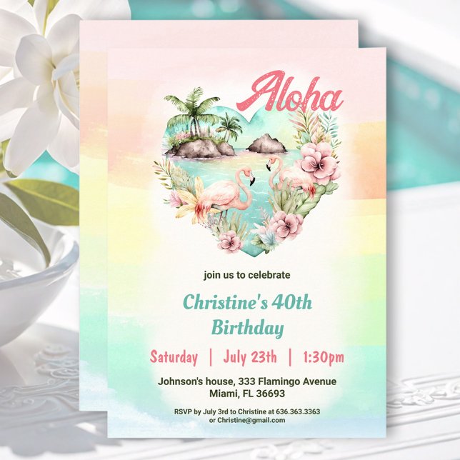 Aloha Luau Summer 40th Birthday Beach Tropical Invitation (Aloha Luau Summer 40th Birthday Beach Tropical Invitation)