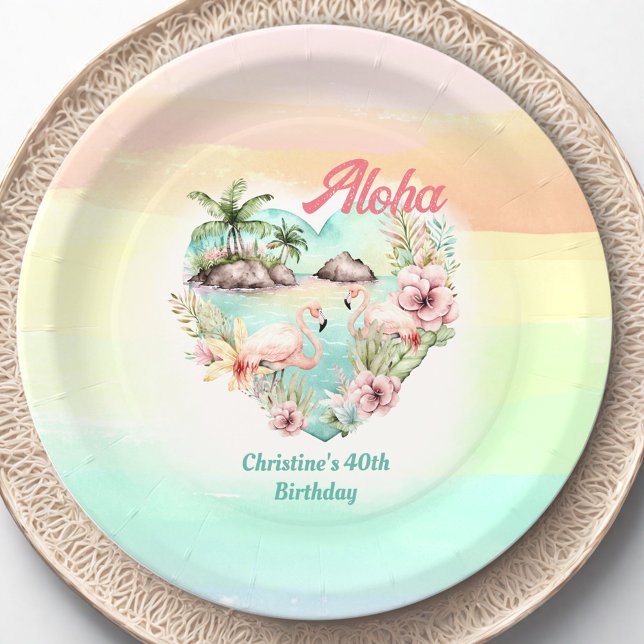 Aloha Luau Summer 40th Birthday Beach Tropical Paper Plate (Aloha Luau Summer 40th Birthday Beach Tropical Paper Plates)