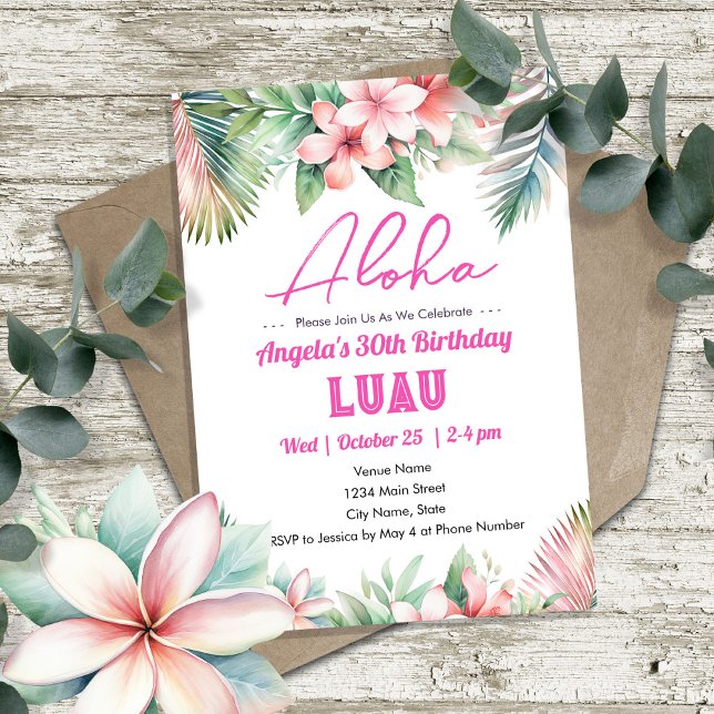 Aloha Luau Tropical Adult Birthday Invitation (Creator Uploaded)