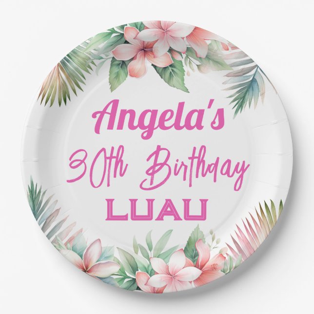 Aloha Luau Tropical Adult Birthday Paper Plate (Front)