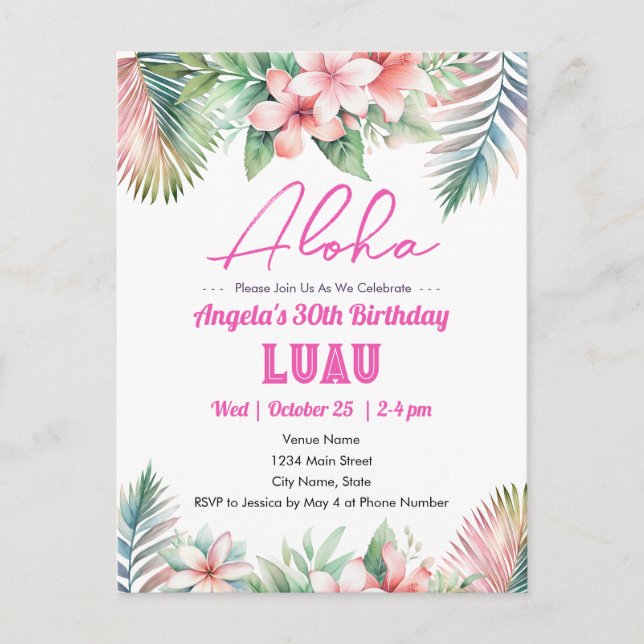 Aloha Luau Tropical Adult Birthday Postcard (Front)