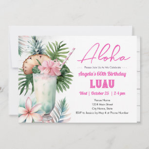 Aloha Luau Tropical Drink 60th Birthday Invitation