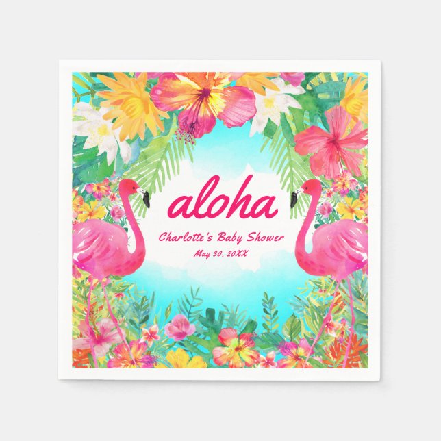 Aloha Luau Tropical Flamingo Baby Shower Paper Napkin (Front)