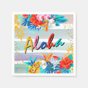 Aloha Luau Tropical Floral Glitter Party Napkin