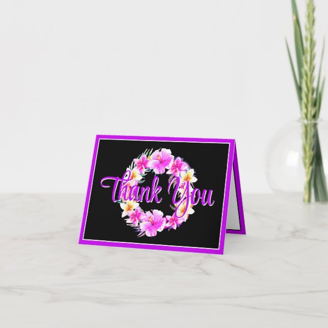 Aloha Luau Tropical Floral Graduation Thank You Card (Front)