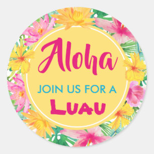 Aloha Luau Tropical Hibiscus Yellow Classic Round Sticker