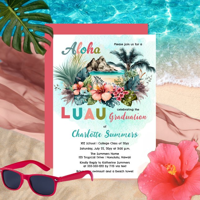 Aloha Luau Tropical Island Beach Graduation Party Invitation (Creator Uploaded)