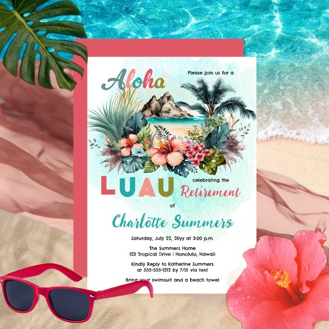 Aloha Luau Tropical Island Beach Retirement Party Invitation (Creator Uploaded)