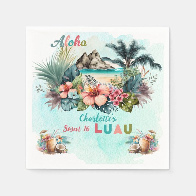Aloha Luau Tropical Island Beach Sweet 16 Party Napkin (Front)