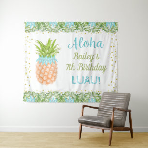 Aloha Luau Tropical Pineapple Birthday Backdrop Tapestry