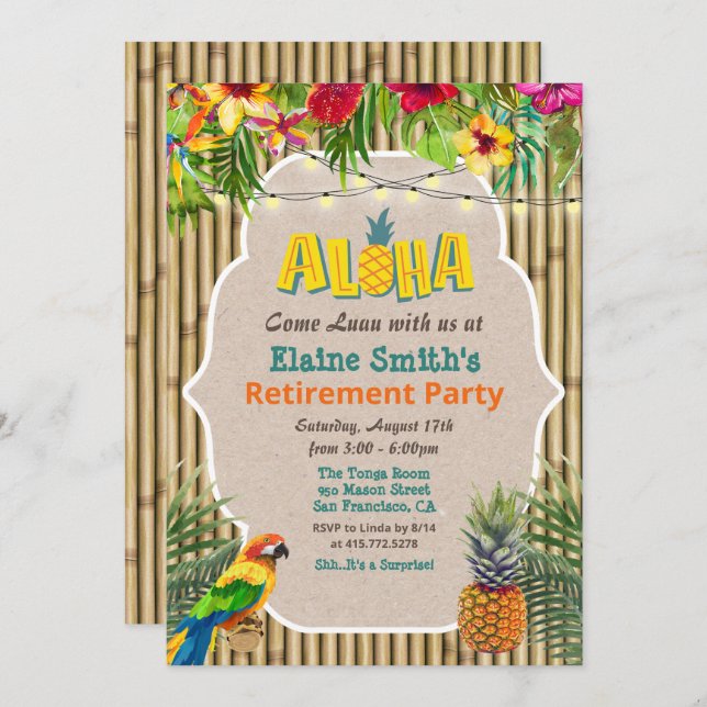 Aloha Luau Tropical Retirement Party Invitation (Front/Back)