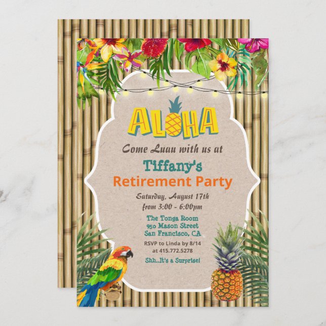 Aloha Luau Tropical Retirement Party Invitation (Front/Back)