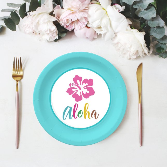 Aloha Luau Tropical Summer Hibiscus Paper Plate (Creator Uploaded)