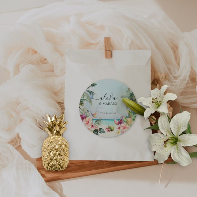 Aloha & Mahalo Tropical Beach | Thank You  Classic Round Sticker (Creator Uploaded)