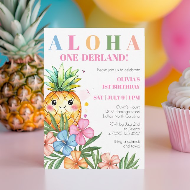Aloha Onederland Summer Pineapple 1st Birthday Invitation (Aloha Onederland Summer Pineapple 1st Birthday Invitation)