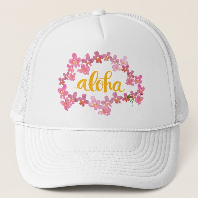 Aloha Orchid Lei Trucker Hat (Front)